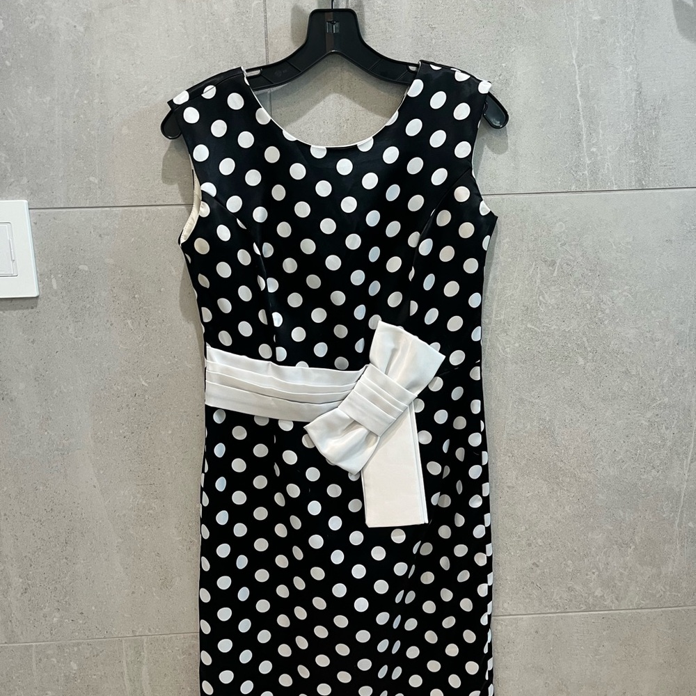 Ademi Chic Black and White Polka Dot Midi Dress